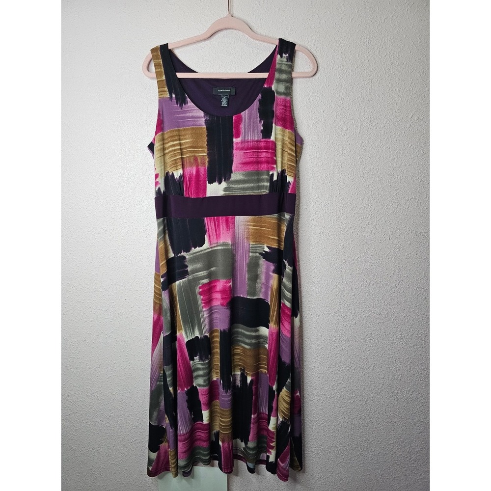 R&M Richards Womens Size 14 Abstract Art to Wear Midi Dress Purple Sleeveless